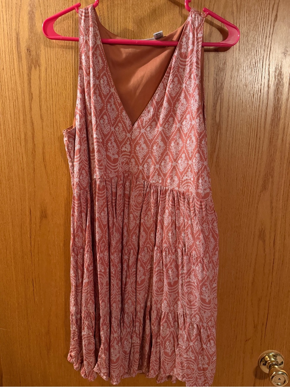 Sleeveless Rust Patterned V-Neck Sundress